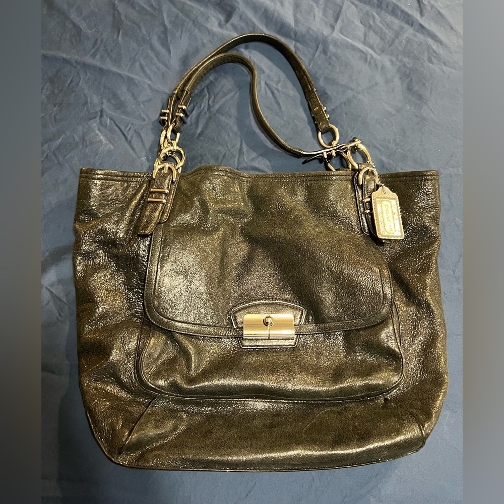 Coach Large Kristen Gunmetal Pebbled Leather Tote